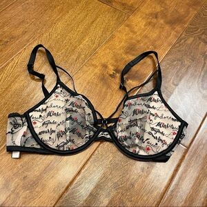 Victoria’s Secret Love, Amore Embroidered Mesh Bra with Red & Black Design